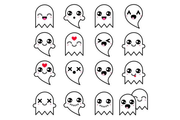 16 Ghost Emoji Procreate Brush Stamps